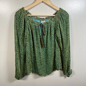 Hale Bob Sabrina Silk Top Size XS Green Peasant Velvet Burnout Artsy Art to Wear